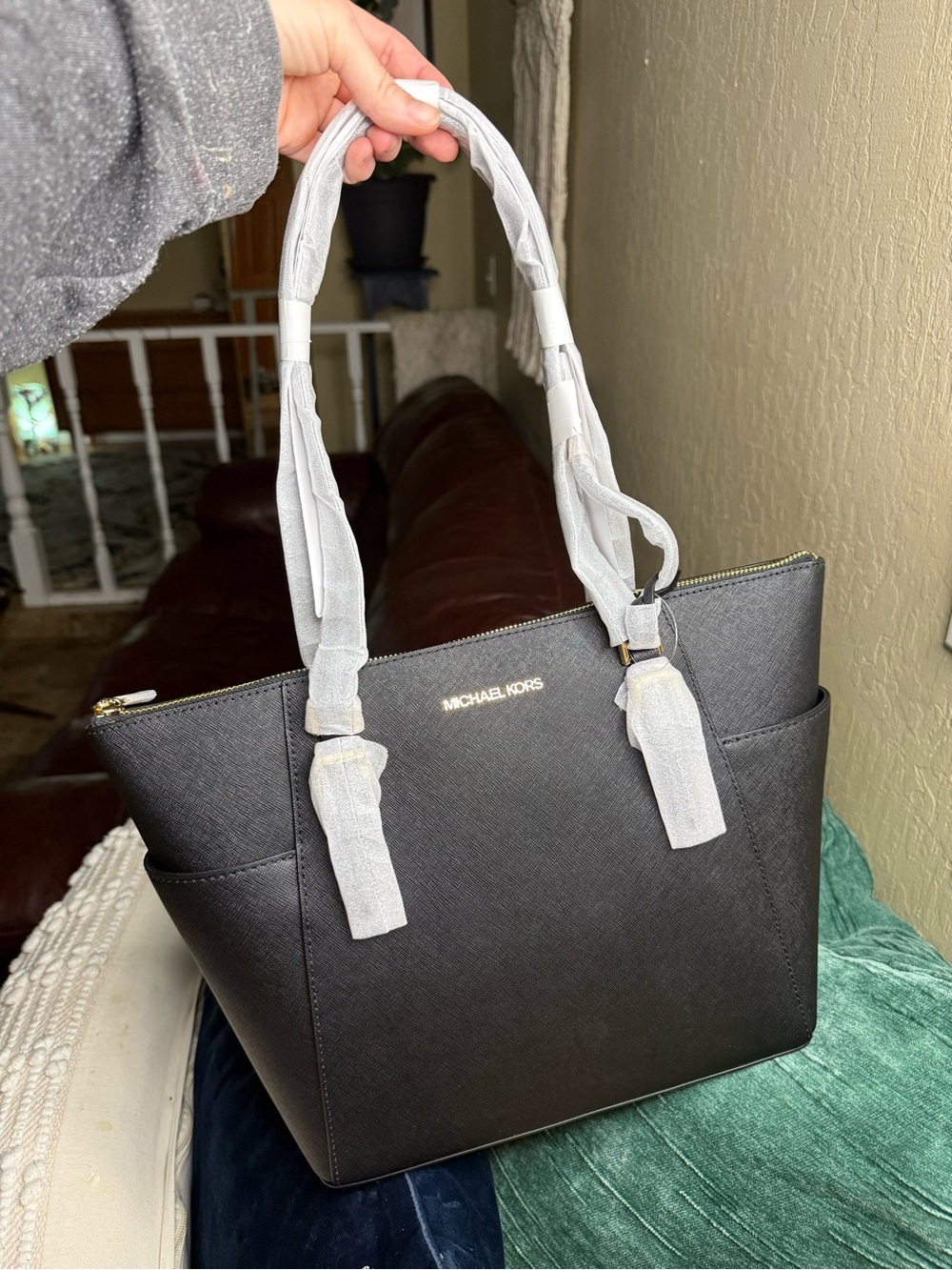 Michael Kors Black Saffiano Tote with Gold Logo